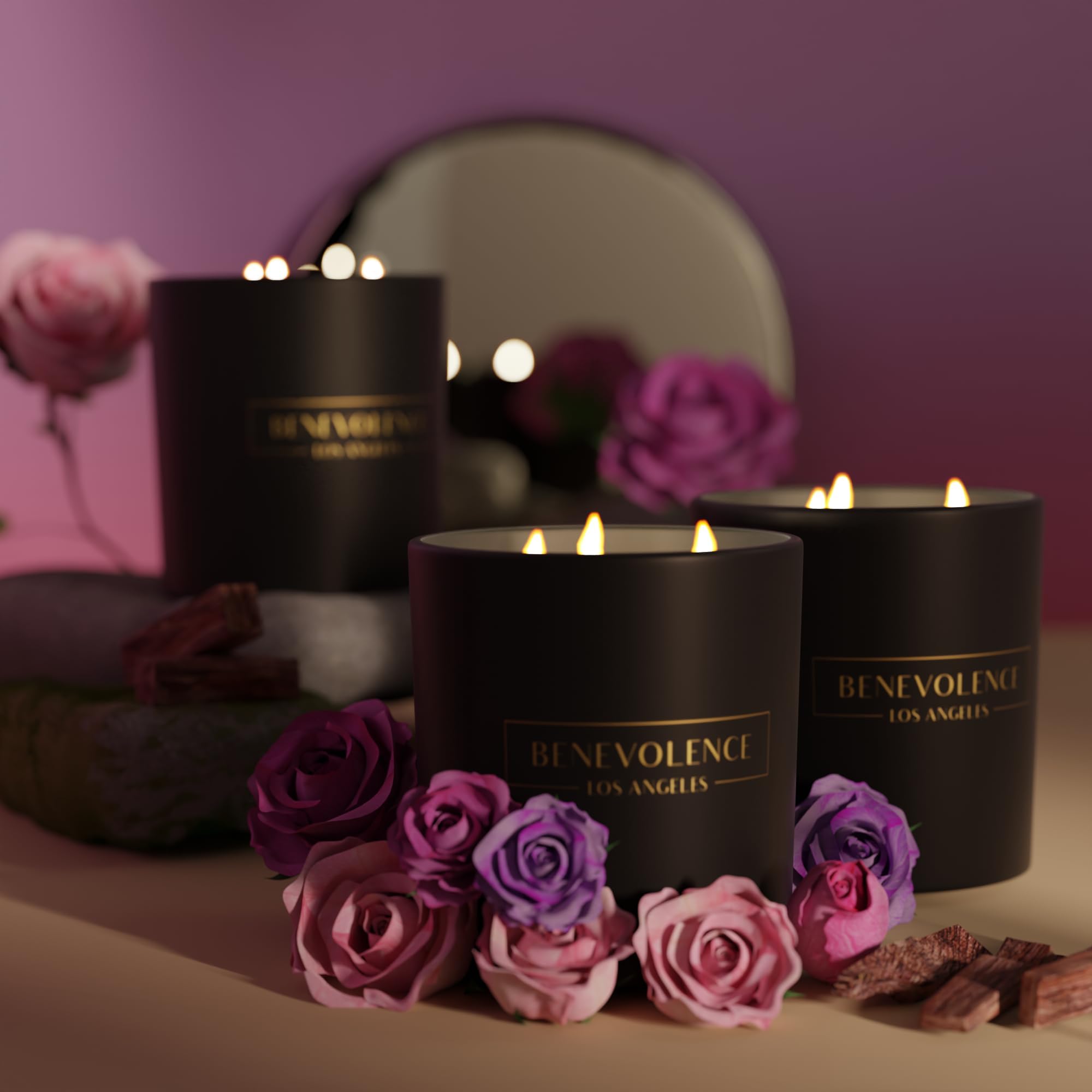 Premium 3 Wick Candle, Rose & Sandalwood Large Candle, Scented Candles for Home Scented, 14.5 oz 50 Hour Burn Time, All Natural